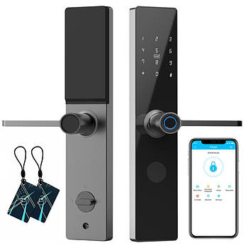 Розумний дверний замок з відбитком пальця, Bluetooth, від батарейок / Електронний замок на двері / Біометричний дверний замок