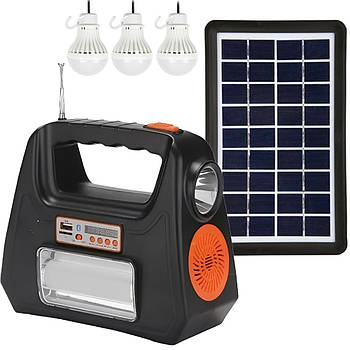 Ліхтар із сонячною панеллю 9000MAh, Bluetooth +3 лампочки RT-901BT / Портативна сонячна станція / Система автономного освітлення