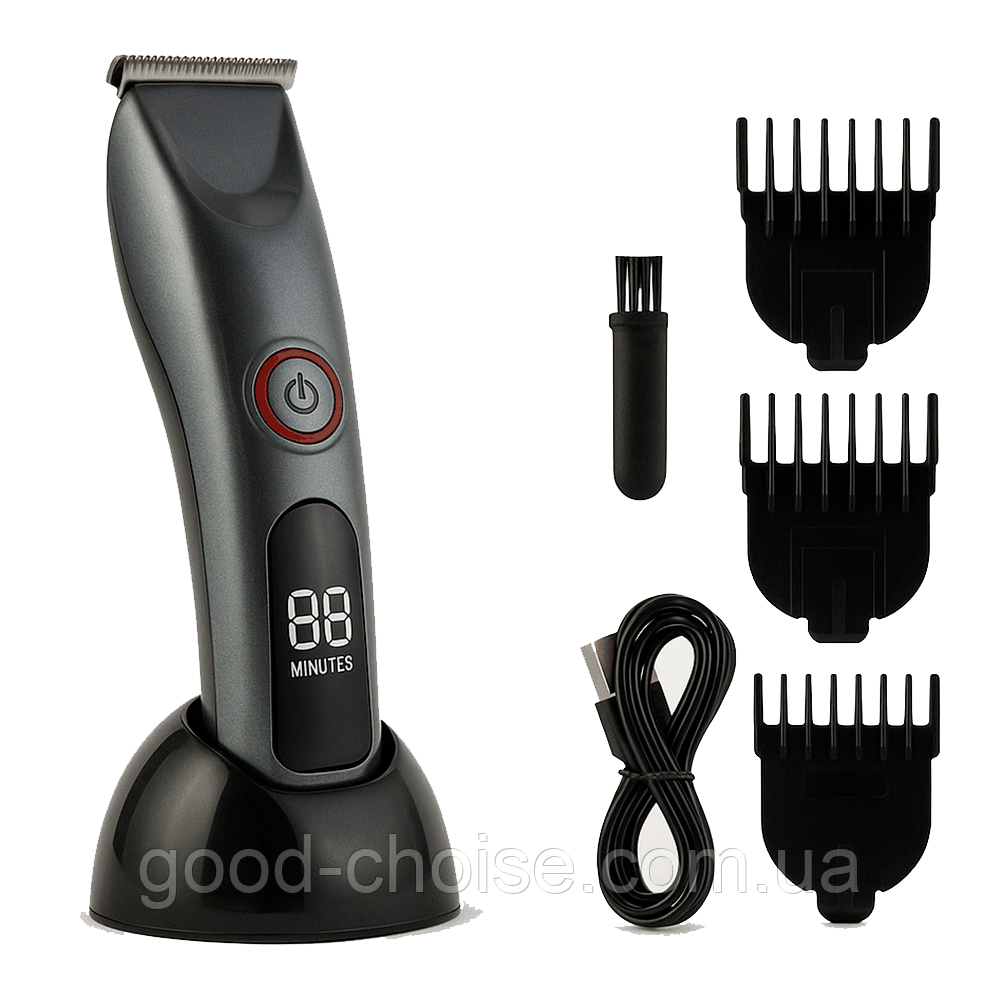 Машинка для стрижки волосся з 3 насадками, SURKER SK-607 / Акумуляторний тример з дисплеєм, фото 1