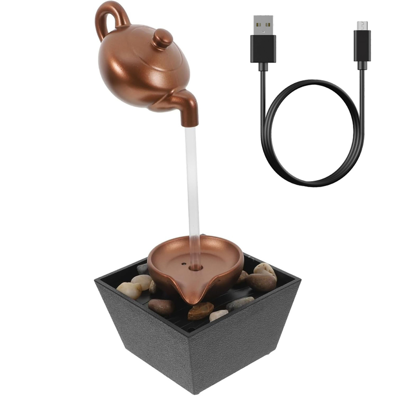 Декоративний фонтан Чайник настільний з підсвічуванням, від USB, 11.5х11.5х8см / Плаваючий чайник / Декоративний водоспад, фото 1