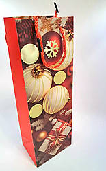 Подарунковий картонний пакет під Пляшку 12*9*35 см щільний Червоний