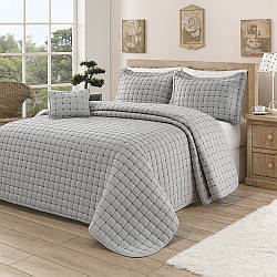 Покривало стьобане 180x240см, 2 наволочки 50x70см, Istanbul Hazal gri, Сіре / Комплект покривало з наволочками