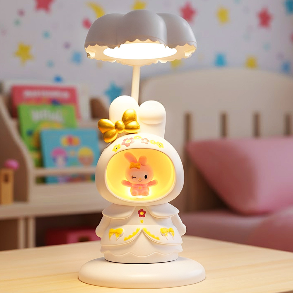 Дитяча настільна лампа Зайчик з точилкою для олівців, 29х10см, від USB, Білий / Світлодіодна лампа нічник / LED світильник, фото 1