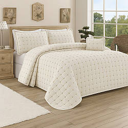 Покривало стьобане 250x260см, 2 наволочки 50x70см, Istanbul Hazal krem, Кремове / Комплект покривало з наволочками євророзмір