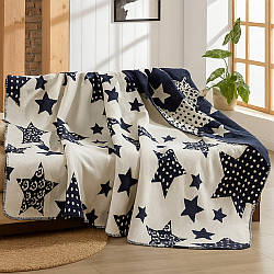 Двосторонній плед 200х220см, Belizza Yildiz lacivert, Чорний / Плед - покривало / Двоспальний плед теплий