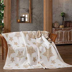 Двосторонній плед 200х220см, Belizza Yildiz bej Бежевий / Плед - покривало / Двоспальний плед теплий