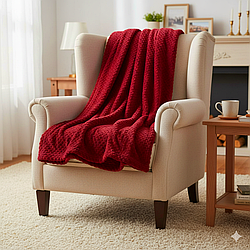 Плед із мікрофібри, 200×220 см, Akustik bordo, Бордовий / Плед євро/ Франнелева ковдра