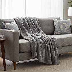 Плед із мікрофібри, 200×220 см., Akustik antrasit, Сірий / Плед євро / Франлева ковдра