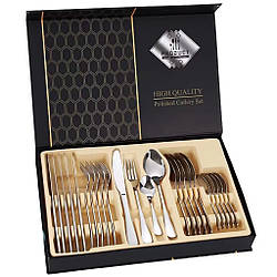 Набір столових приладів на 6 осіб (24 предмети) + Подарункова коробка / Кухонний набір столовий / Набір ложок і вилок