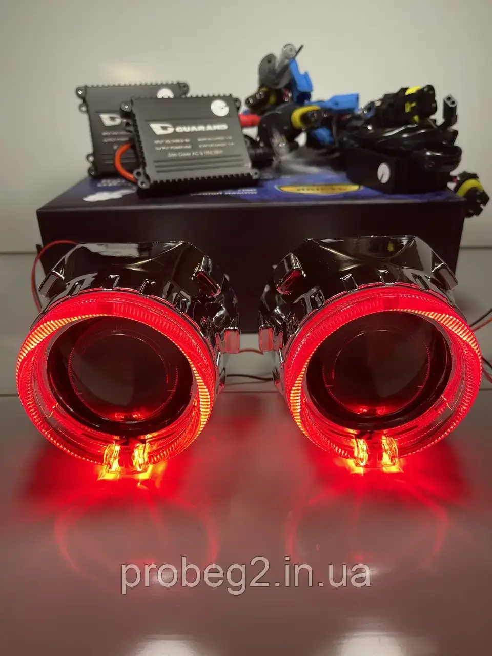 Лінзи Ultra 2.5" з ксеноном 4300K 12V і червоними ангельськими оченятами, фото 1
