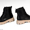 Чорні зимові черевики берці натуральна шкіра на бежевій підошві, фото 2