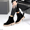Чорні зимові черевики берці натуральна замша на бежевій підошві, фото 8