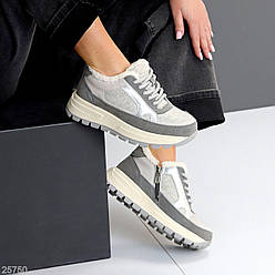 Дизайнерські комбіновані фетрові зимові сірі кросівки