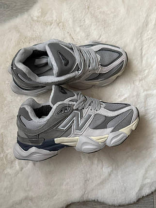 New Balance 9060 Grey Термо жіночі кросівки Нью Беланс 9060 сірі замша єврозима фліс, фото 1