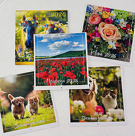 Календар 2026 рік перекидний Мини квадрат 20*22 см На скобі (144562)