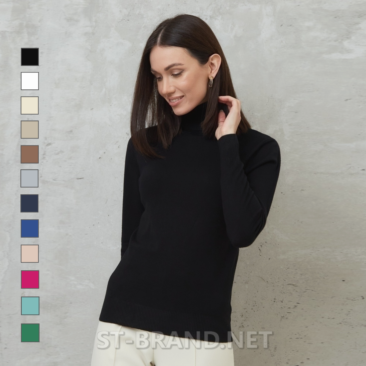 42-44, 46-48. Однотонна базова жіноча водолазка гольф - чорна