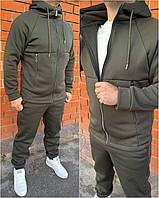 Чоловічий теплий костюм на флісі на блискавці з капюшоном. Чорний/графіт/хакі/темно-синій. М; L; XL.