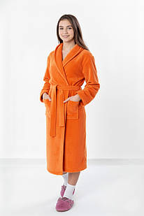 Підлітковий махровий халат з капюшоном для дівчинки, помаранчевий, софт-махра