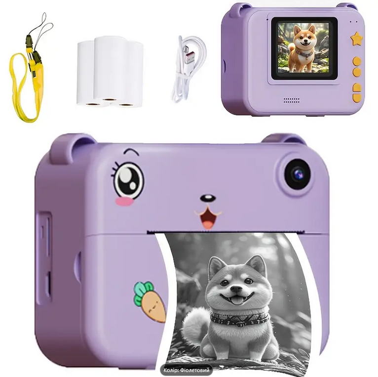 Дитячий фотоапарат для миттєвого друку та відео Кролик SDV-32991F фіолетовий, фото 1