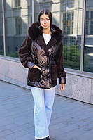 Стильна комбінована коротка куртка К-308 кап шоколад