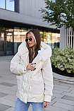 Модна зимова куртка молочного кольору К-308 кап, фото 6