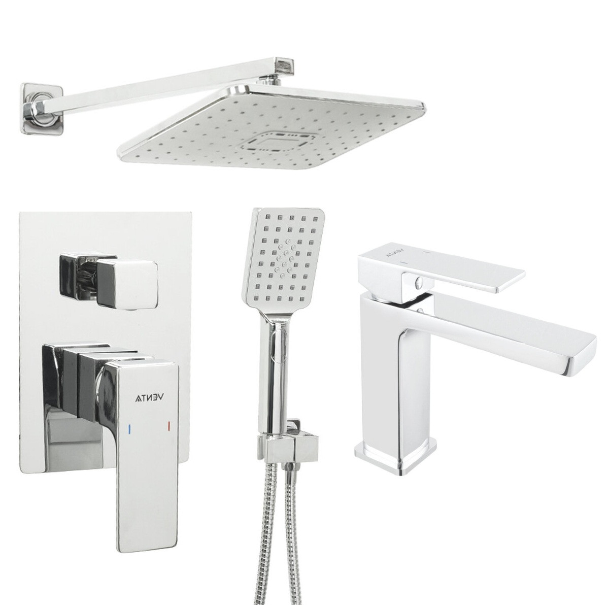 Набір душова система прихованого монтажу та змішувач для умивальника VENTA 87986771 квадратний хром, фото 1