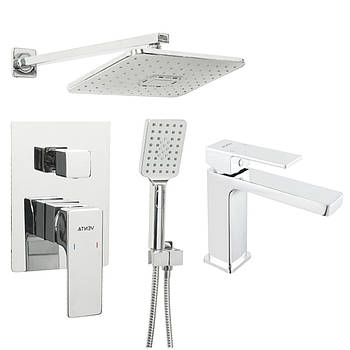 Набір душова система прихованого монтажу та змішувач для умивальника VENTA 87986771 квадратний хром