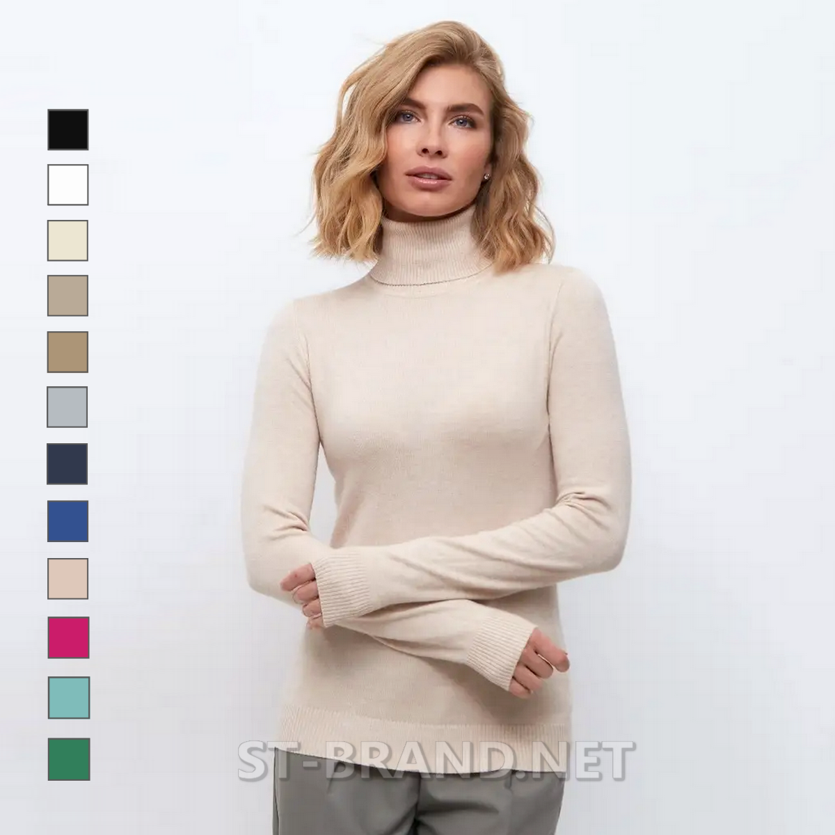 Світлий бежевий жіночий однотонний гольф, водолазка / класичний, базовий