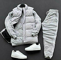 Чоловічий теплий костюм на флісі трійка з жилеткою. Сірий/чорний/бежевий. 46-48; 50-52; 54-56.