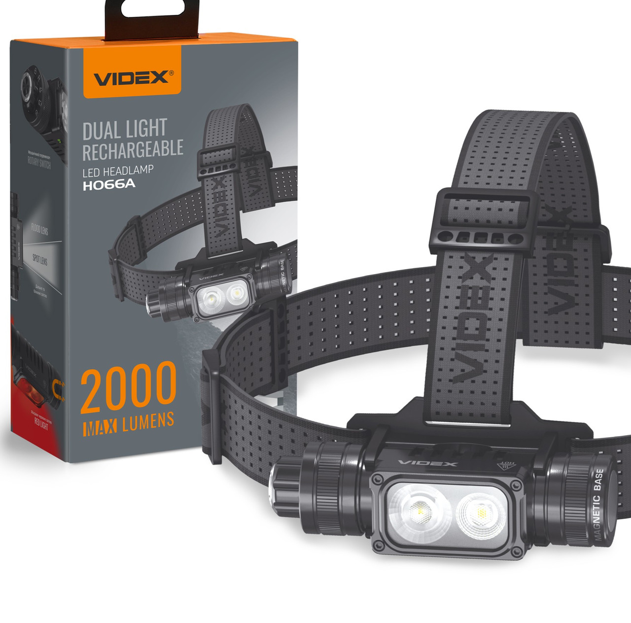 Налобний світлодіодний ліхтарик VIDEX VLF-H066A 2000Lm 5000K | Потужний ліхтар із червоним світлом, магнітом і захистом IP67, фото 1