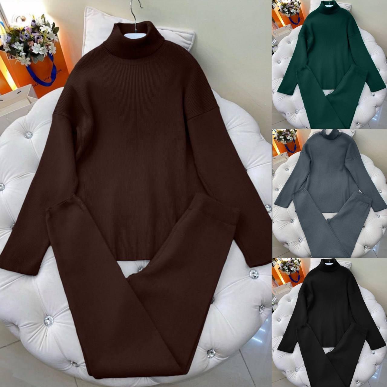 Костюм 2-ка ангора рубчик з начосом Модель: 771/772-1116 Колір: чорний, шоколад, графіт, смарагд, фото 1