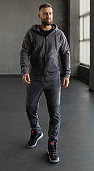 Чоловічий спортивний костюм Nike Power Fleece сірий з капюшоном — теплий флісовий комплект (толстовка + штани)