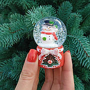 Новорічна cнігова куля з Сніговиком, скляна, керамічна основа, 6,5 см*4 см