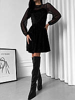 Нарядна оксамитова сукня з прозорими рукавами, фото 6