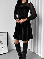 Нарядна оксамитова сукня з прозорими рукавами, фото 3