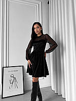 Нарядна оксамитова сукня з прозорими рукавами, фото 2