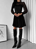 Нарядна оксамитова сукня з прозорими рукавами, фото 7