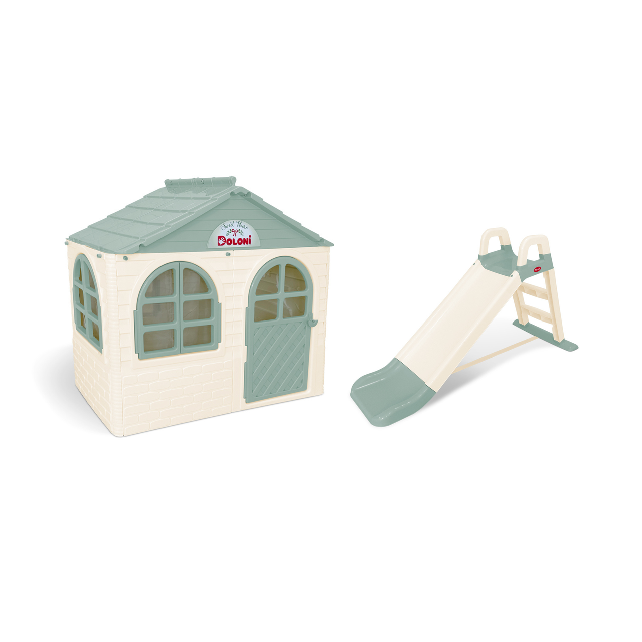 НАБІР Дитячий маленький ігровий пластиковий будиночок зі шторками і дитяча маленька пластикова гірка ТМ Doloni, фото 1
