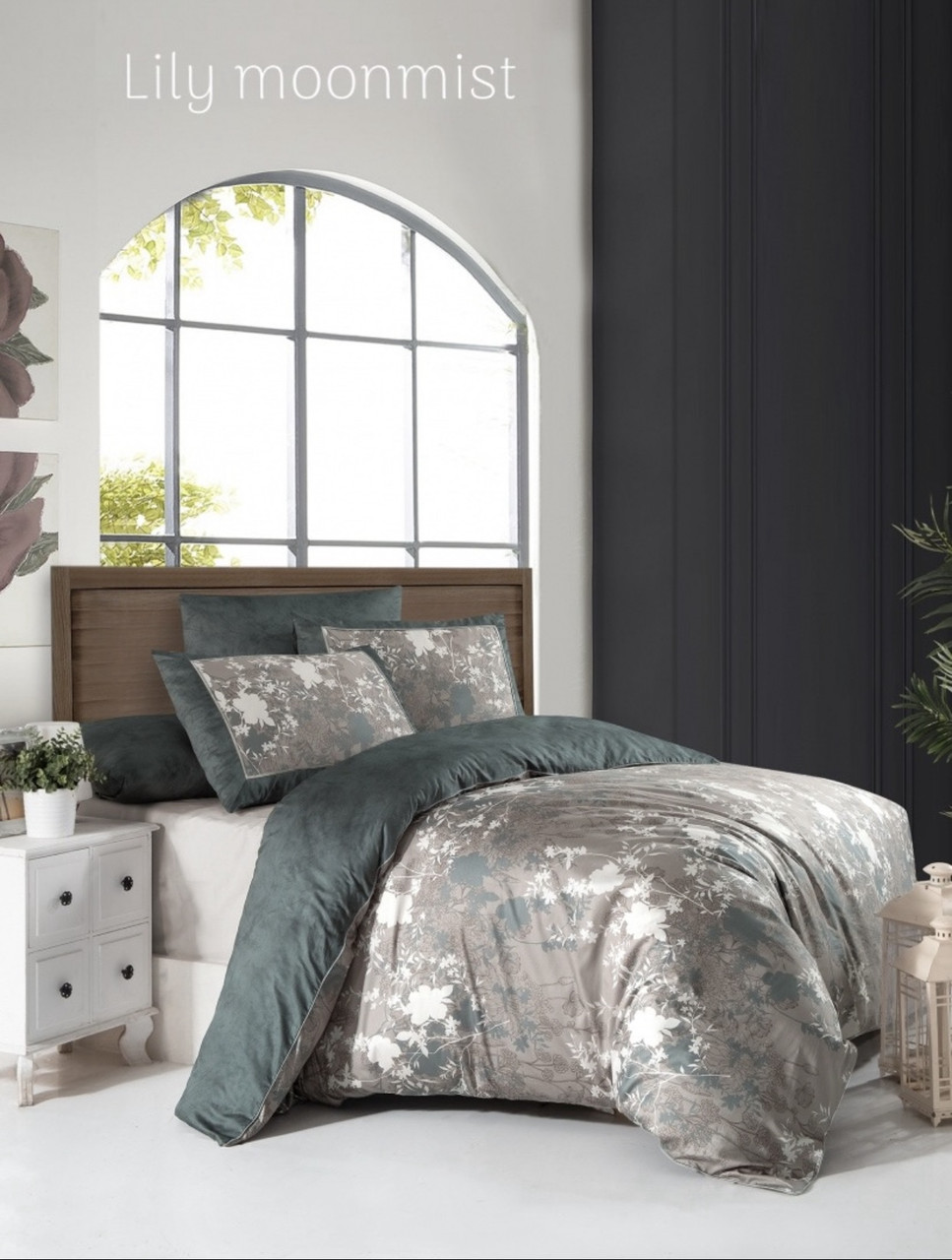 Постільна білизна сатинова La Romano Premium 300 TC євро розмір Lily moonmist, фото 1