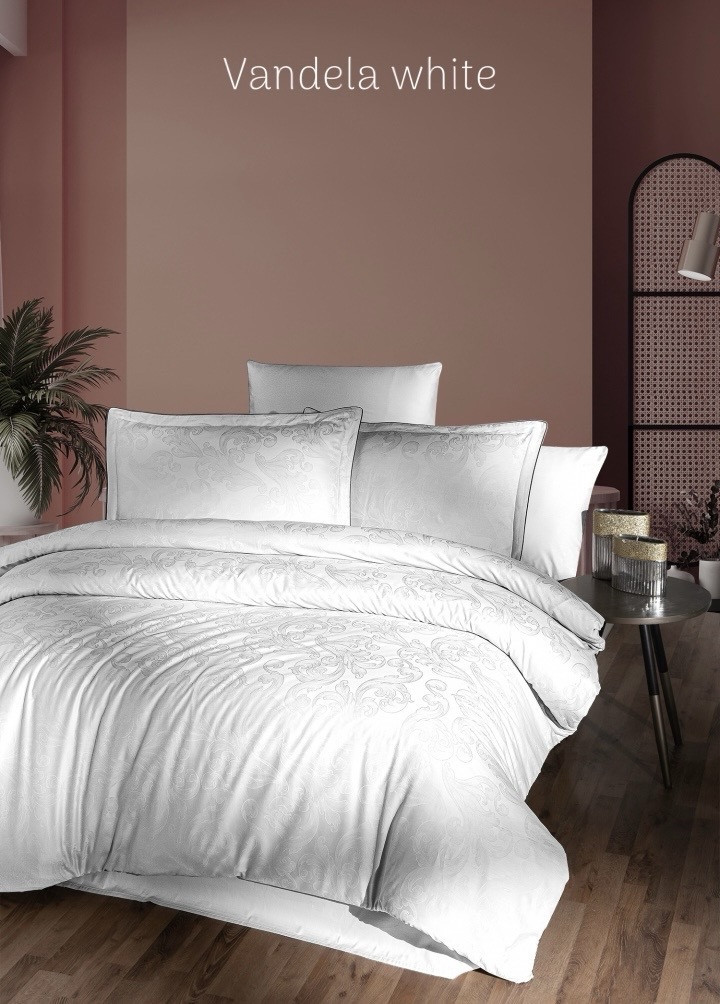 Постільна білизна сатинова La Romano Premium 300 TC євро розмір Vandela white, фото 1