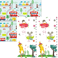Дитячий розвивальний двобічний килимок (200х180 см) Дорога та Тварини/Ігровий складаний термокилимок для дітей