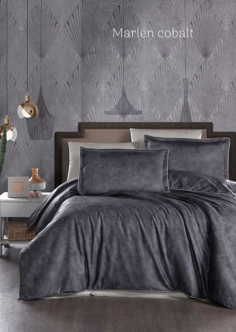 Постільна білизна сатинова La Romano Premium 300 TC євро розмір Marlen cobalt, фото 1