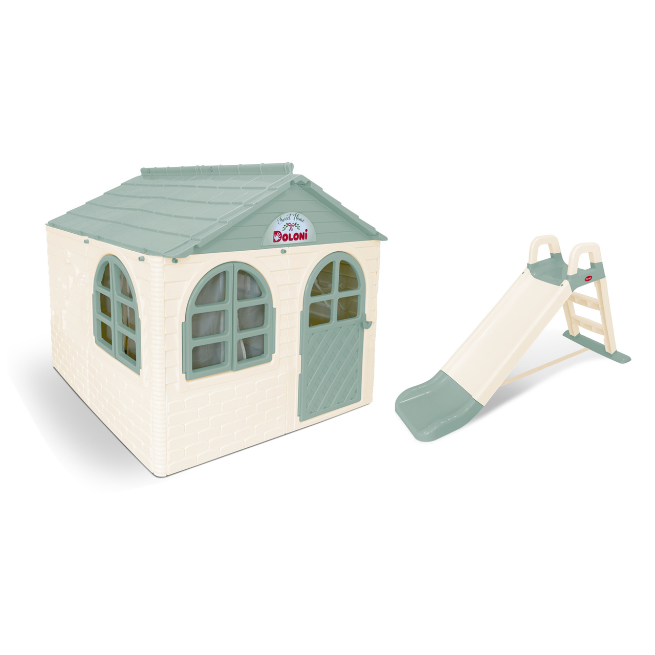 НАБІР Дитячий середній ігровий пластиковий будиночок зі шторками і дитяча пластикова гірка ТМ Doloni, фото 1