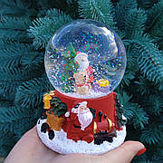 Новорічна cнігова куля з Сантою, скляна, керамічна основа, 12 см*10 см