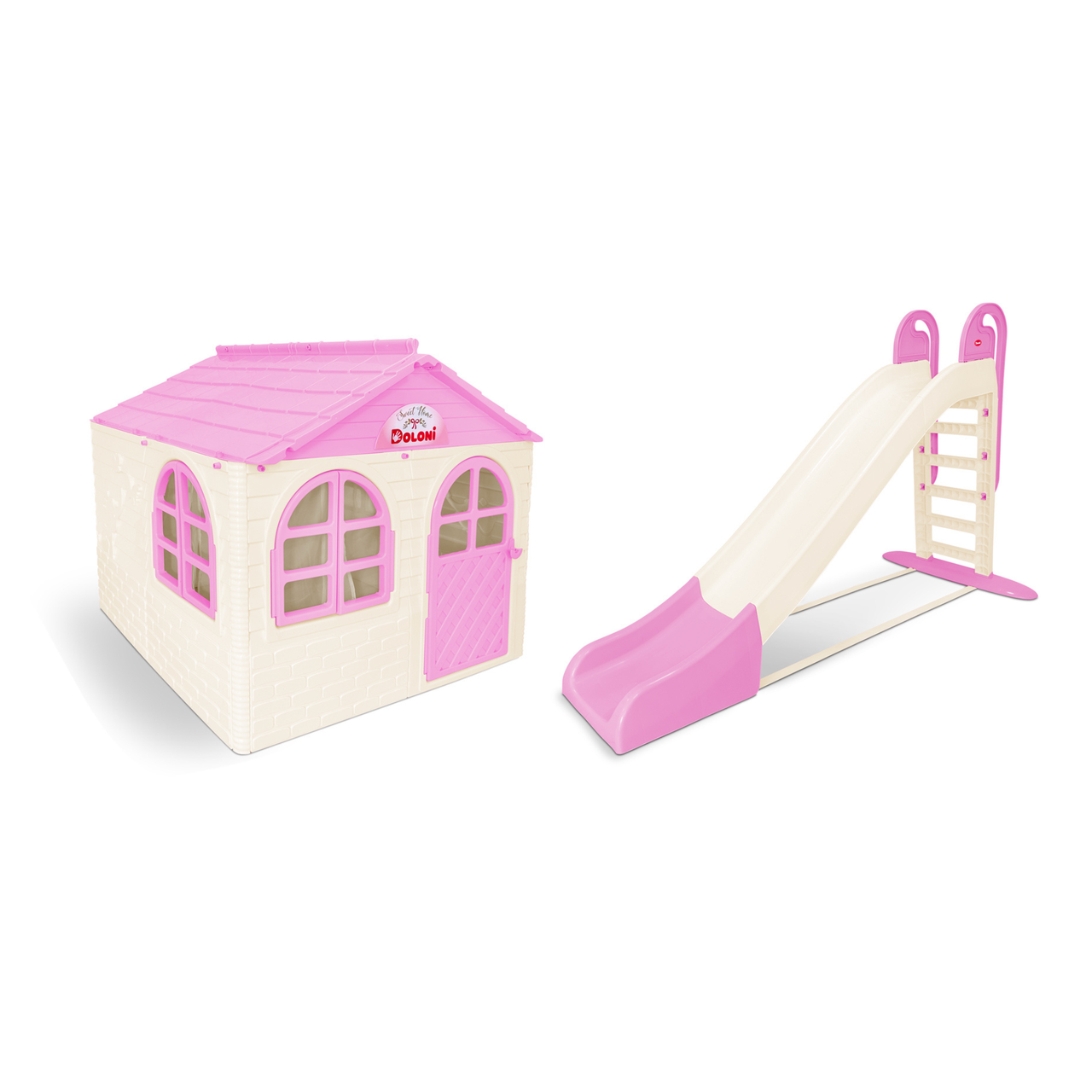 НАБІР Дитячий ігровий пластиковий будиночок зі шторками і велика дитяча пластикова гірка ТМ Doloni, фото 1