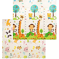 Дитячий розвивальний двобічний килимок (200х180 см) Малюк-жираф і Цифри-тварини/Ігровий складаний термокилимок для дітей