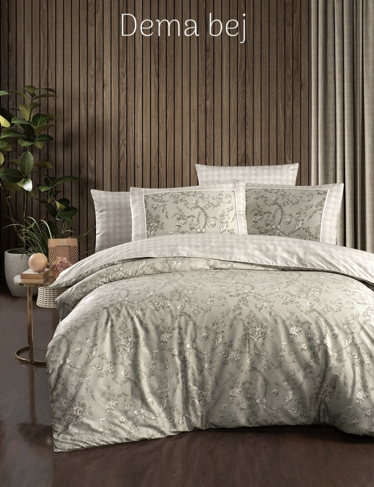 Постільна білизна сатинова La Romano Premium 300 TC євро розмір Dema bej, фото 1