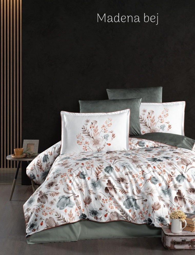 Постільна білизна сатинова La Romano Premium 300 TC євро розмір Madena bej, фото 1