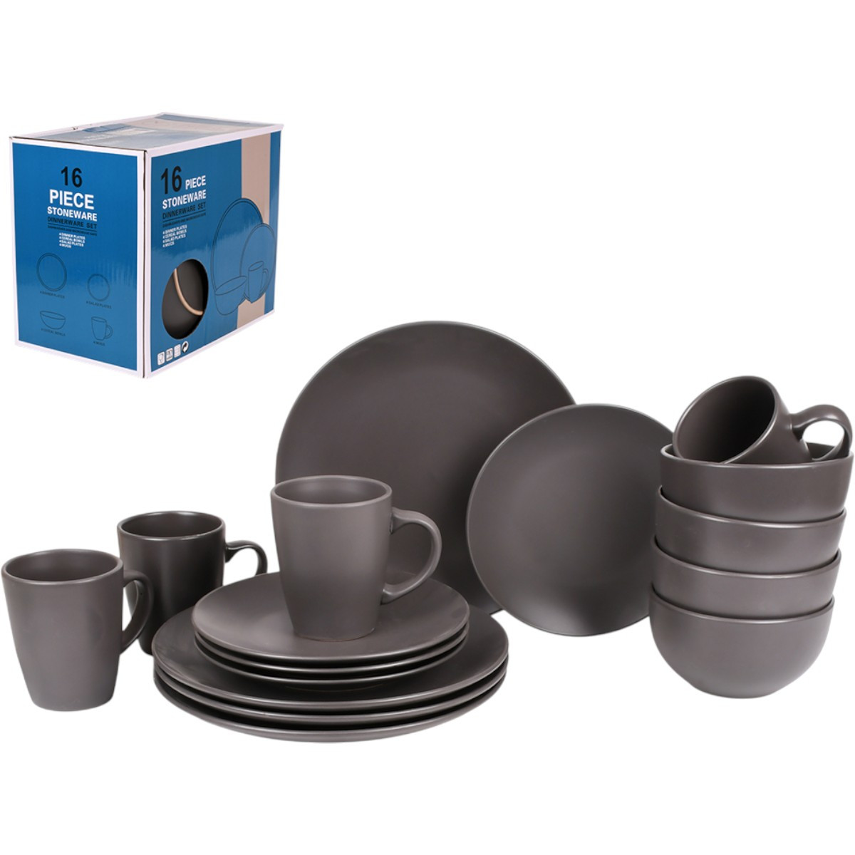 Набір столового посуду Piece Stoneware 16 предметів (MC5577-1) Темно-сірий