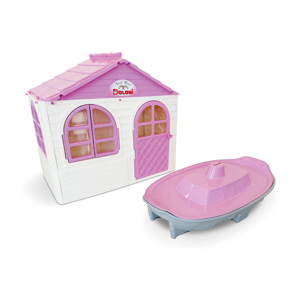НАБІР Дитячий ігровий пластиковий будиночок зі шторками та пісочниця ТМ Doloni, фото 1